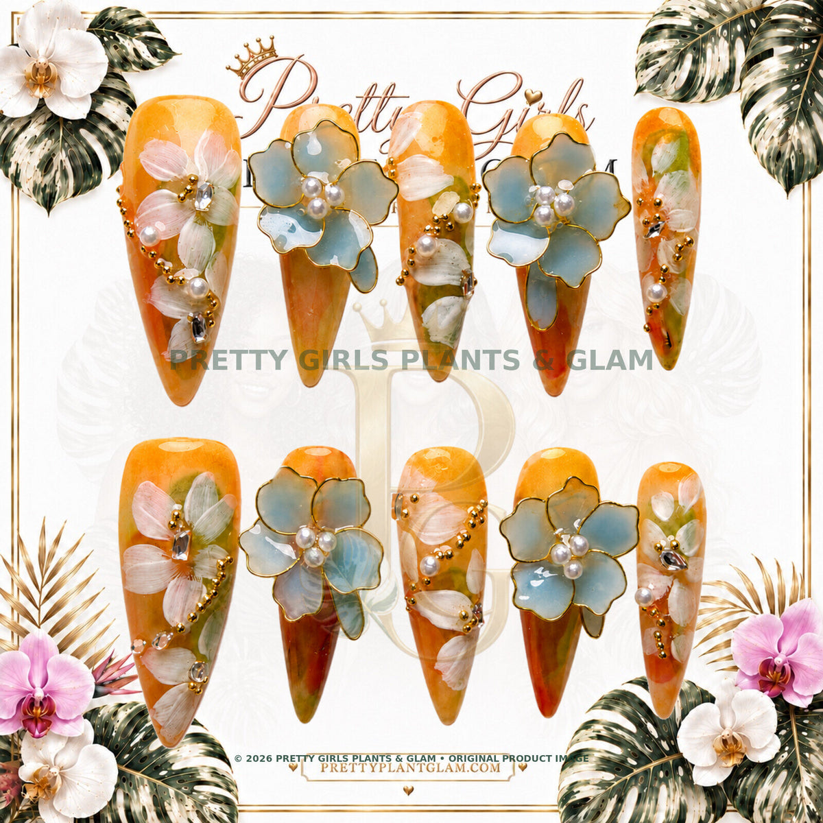 Amber Blossom protected flattened branded nail card by Pretty Girls Plants & Glam