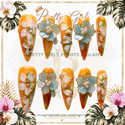 Amber Blossom protected flattened branded nail card by Pretty Girls Plants & Glam