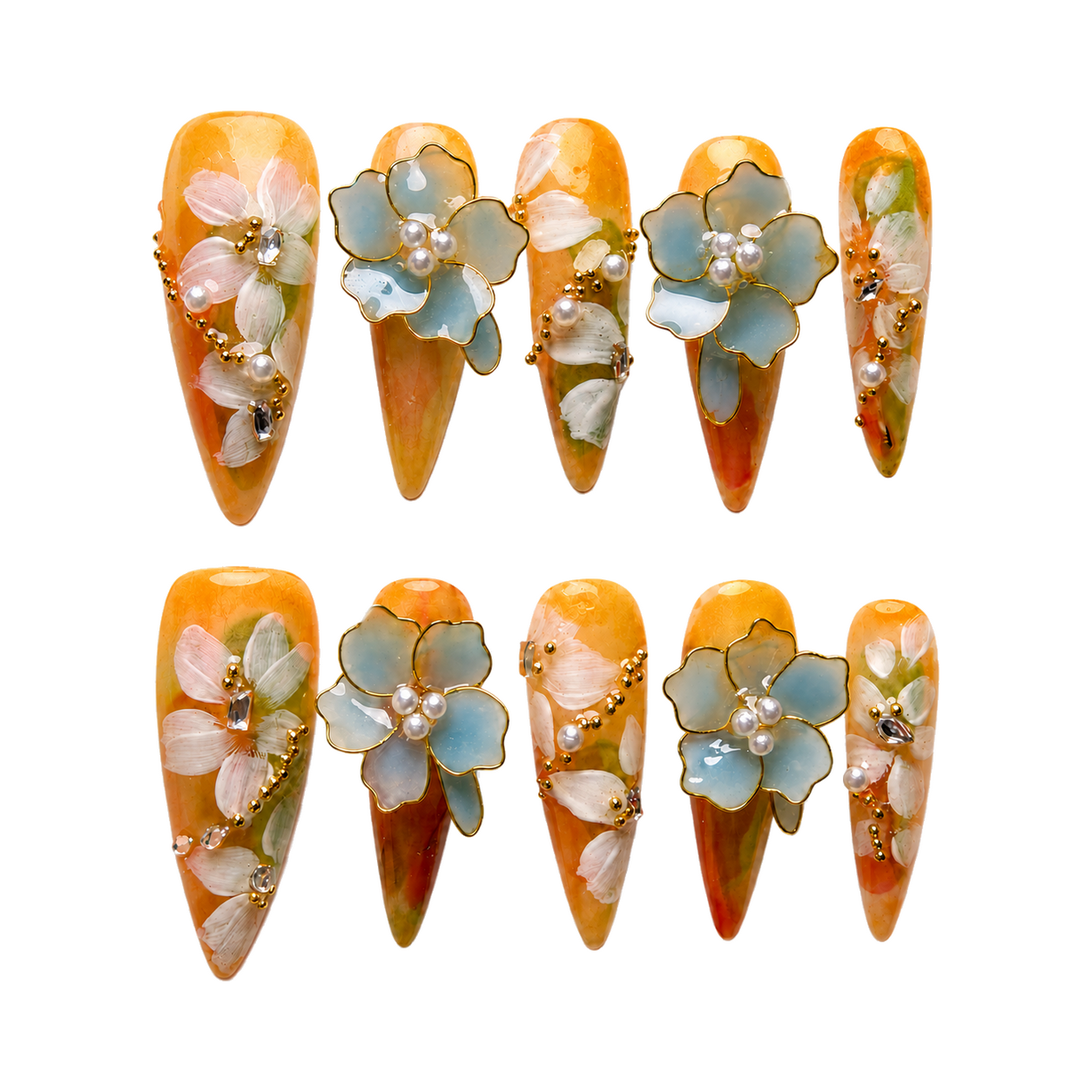 Amber Blossom press-on nail set