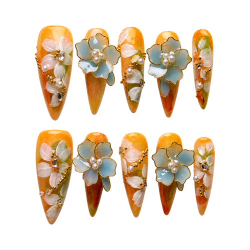 Amber Blossom press-on nail set