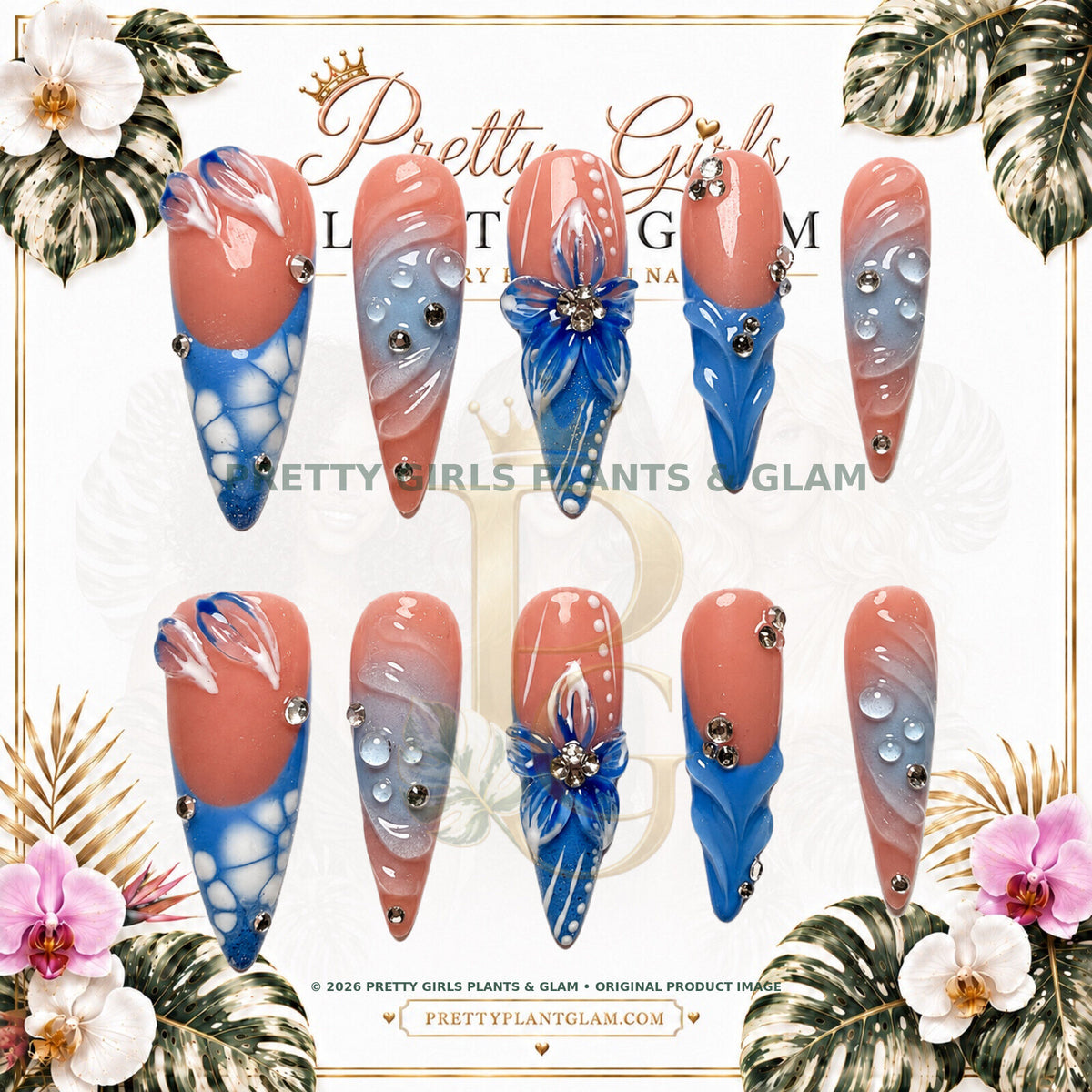 Blue Serenity protected flattened branded nail card by Pretty Girls Plants & Glam