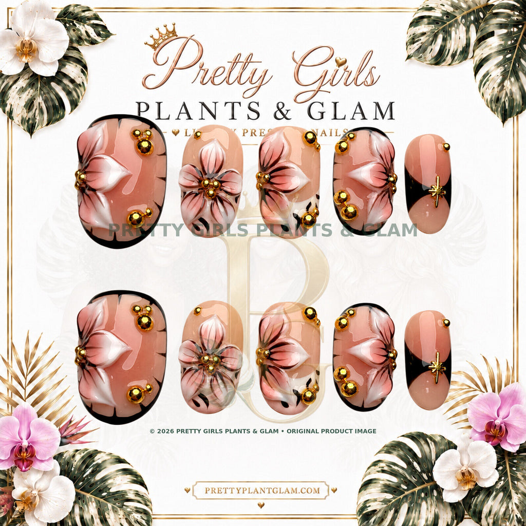 Blush Floral Medallion protected flattened branded nail card by Pretty Girls Plants & Glam