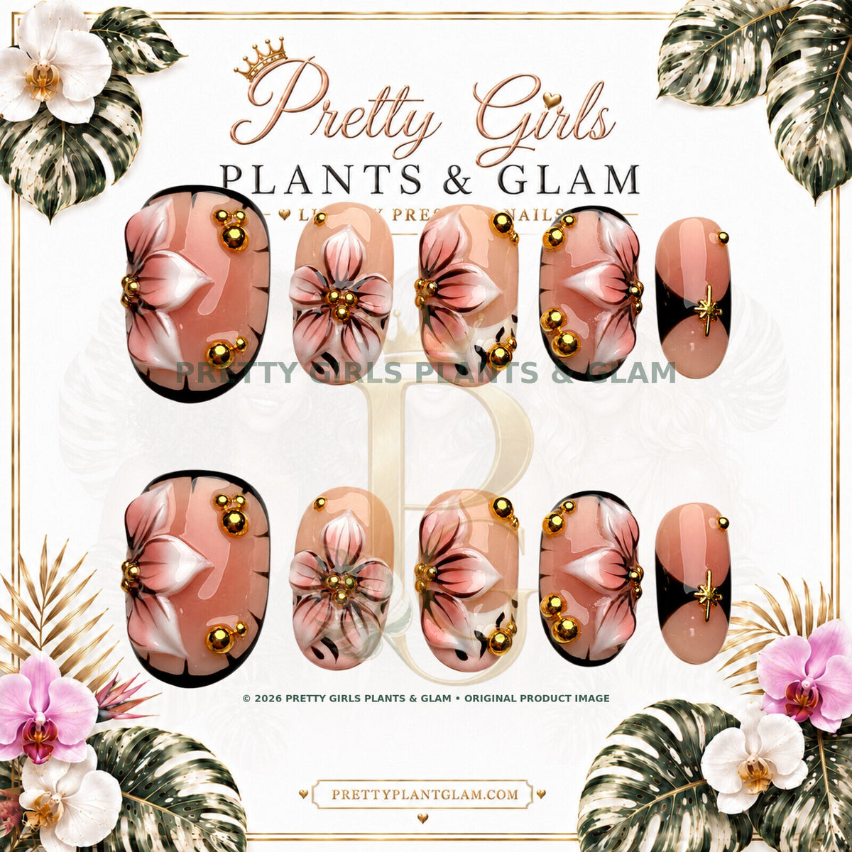 Blush Floral Medallion protected flattened branded nail card by Pretty Girls Plants & Glam