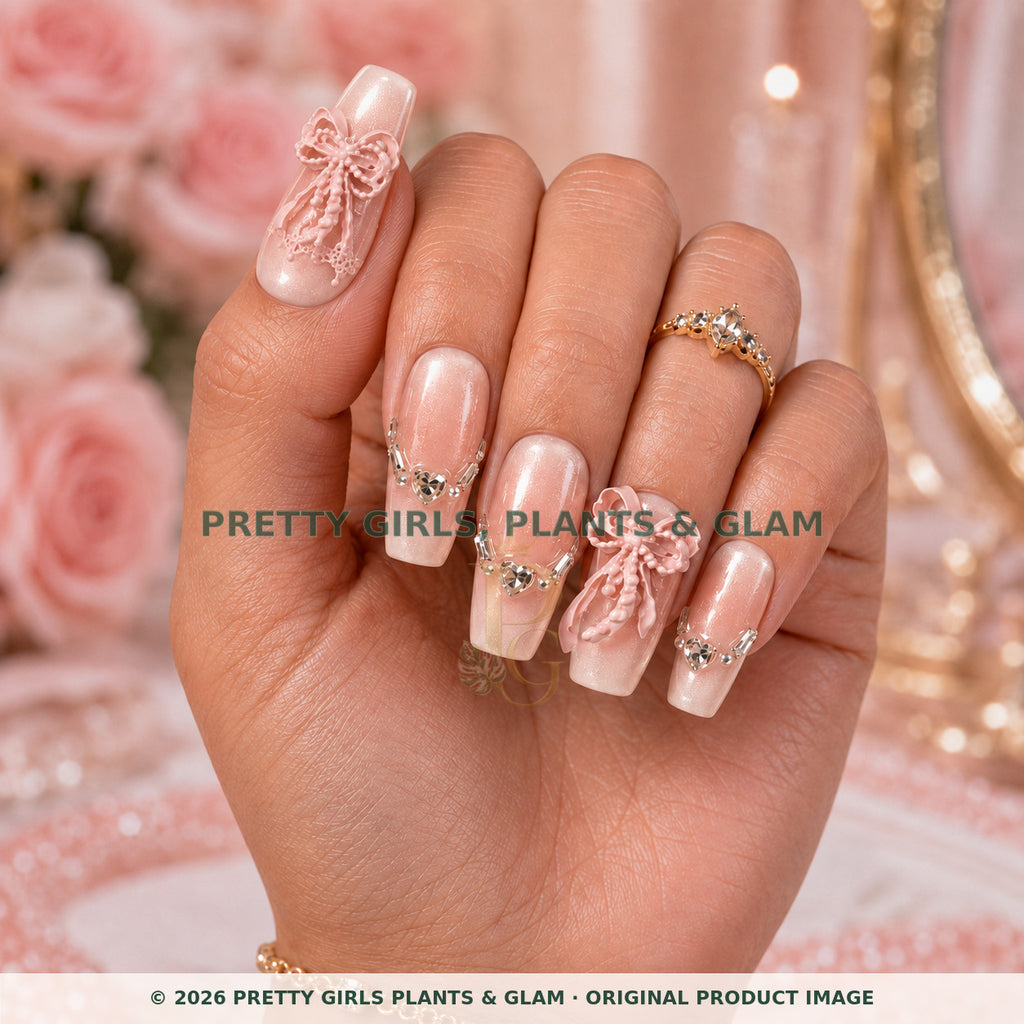 Butterfly Veil press-on nails modeled upright on a hand