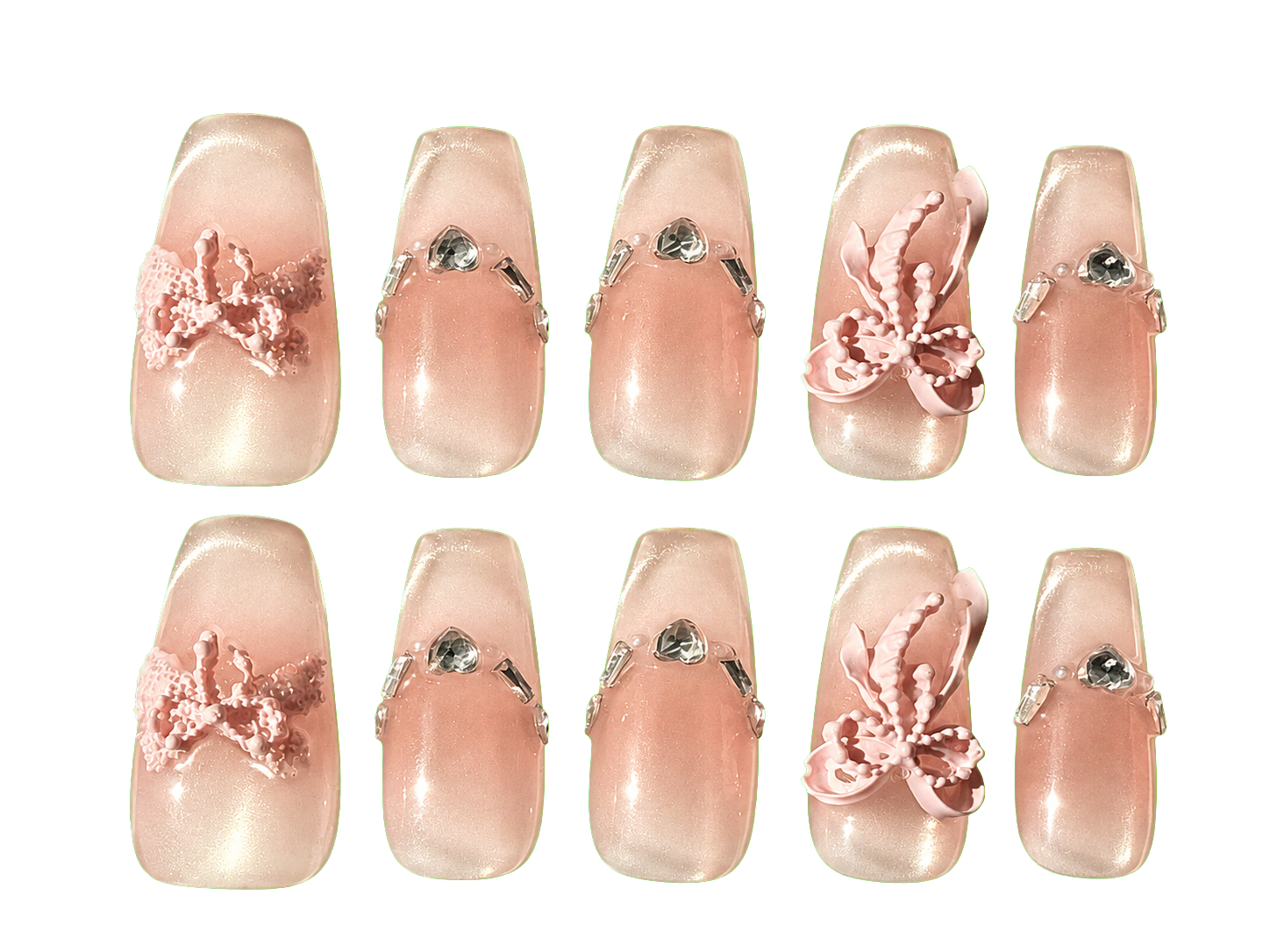 Butterfly Veil Short square · pearl shimmer reusable press-on nail set