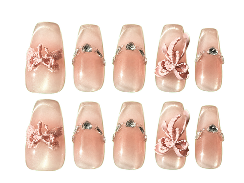 Butterfly Veil Short square · pearl shimmer reusable press-on nail set