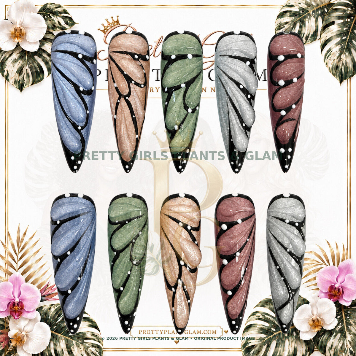 Butterfly Wings protected flattened branded nail card by Pretty Girls Plants & Glam