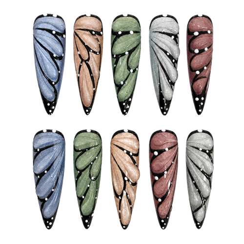 Butterfly Wings multicolor long stiletto press-on nail set with hand-painted wing art
