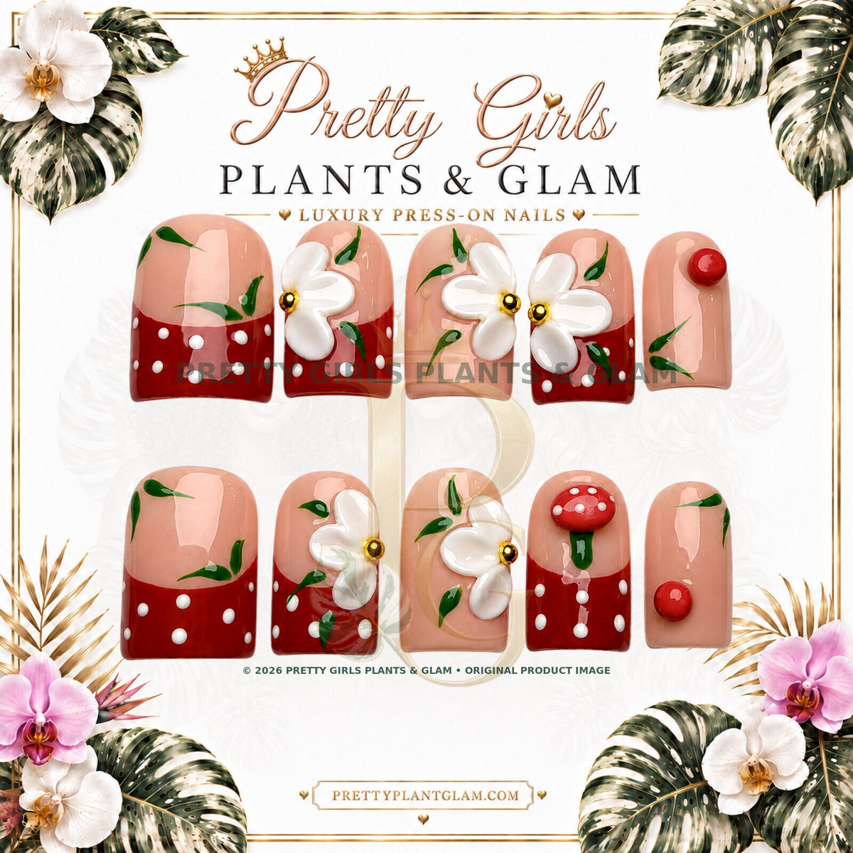 Cherry Daisy protected flattened branded nail card by Pretty Girls Plants & Glam