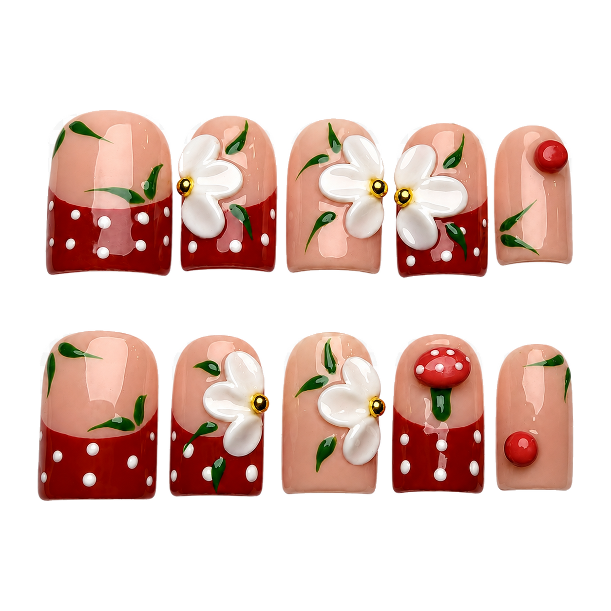 Cherry Daisy press-on nail set