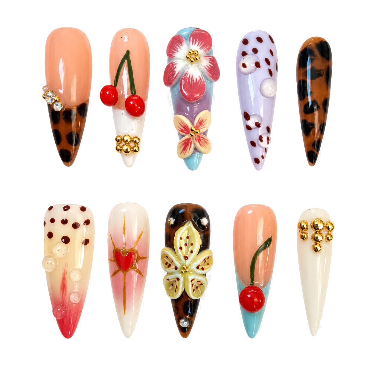 Cherry Muse neutral embellished reusable press-on nail set