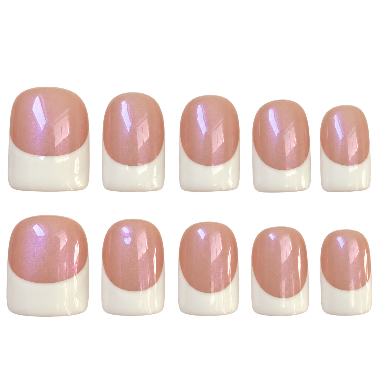 Classic Pink French short square pearlescent press-on nail set