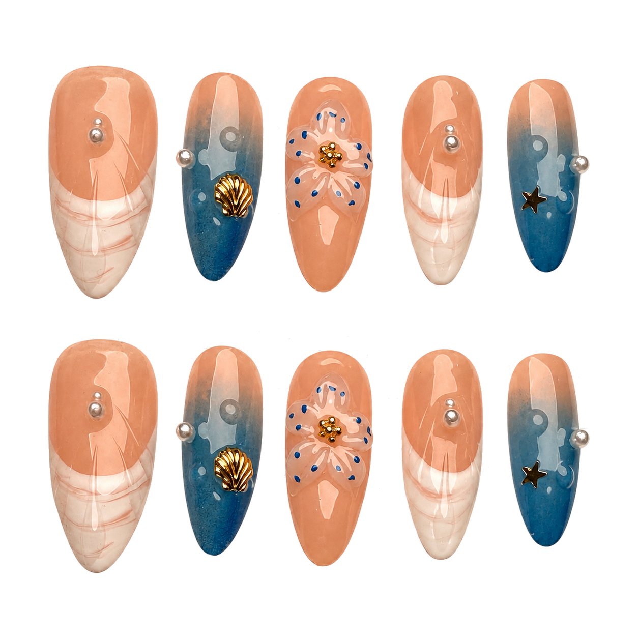 Coastal Bloom press-on nail set