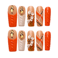 Coral Luxe orange 3d floral reusable press-on nail set