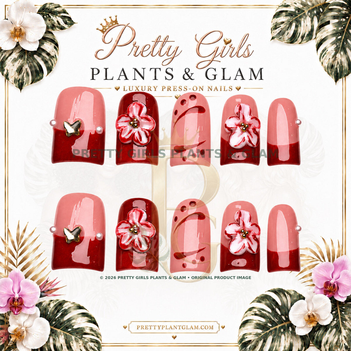 Crimson Petal French protected flattened branded nail card by Pretty Girls Plants & Glam
