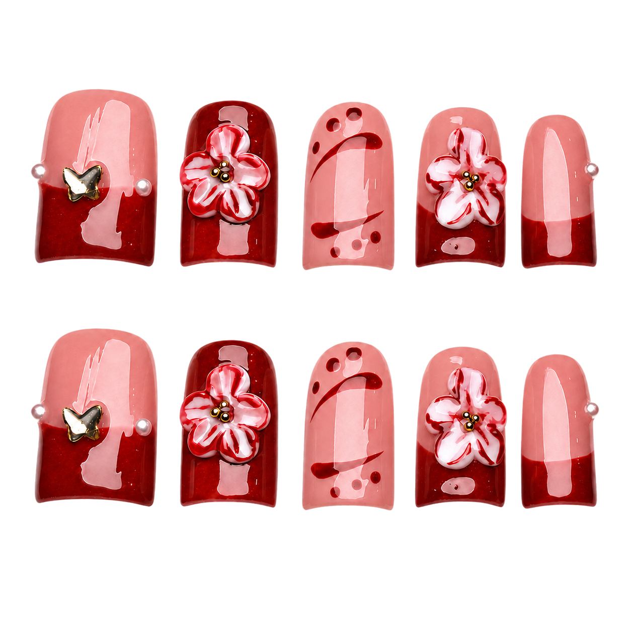 Crimson Petal French press-on nail set