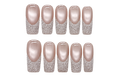 Crystal Champagne Short square · crystal French reusable press-on nail set