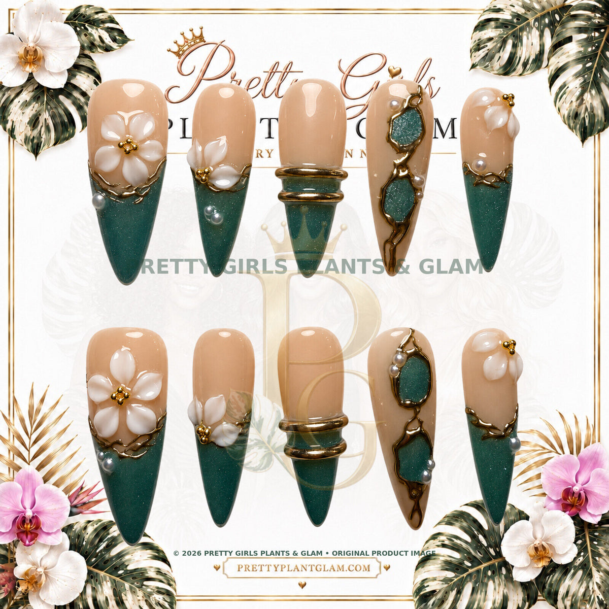 Emerald Pearl protected flattened branded nail card by Pretty Girls Plants & Glam