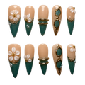 Emerald Pearl green 3d floral reusable press-on nail set