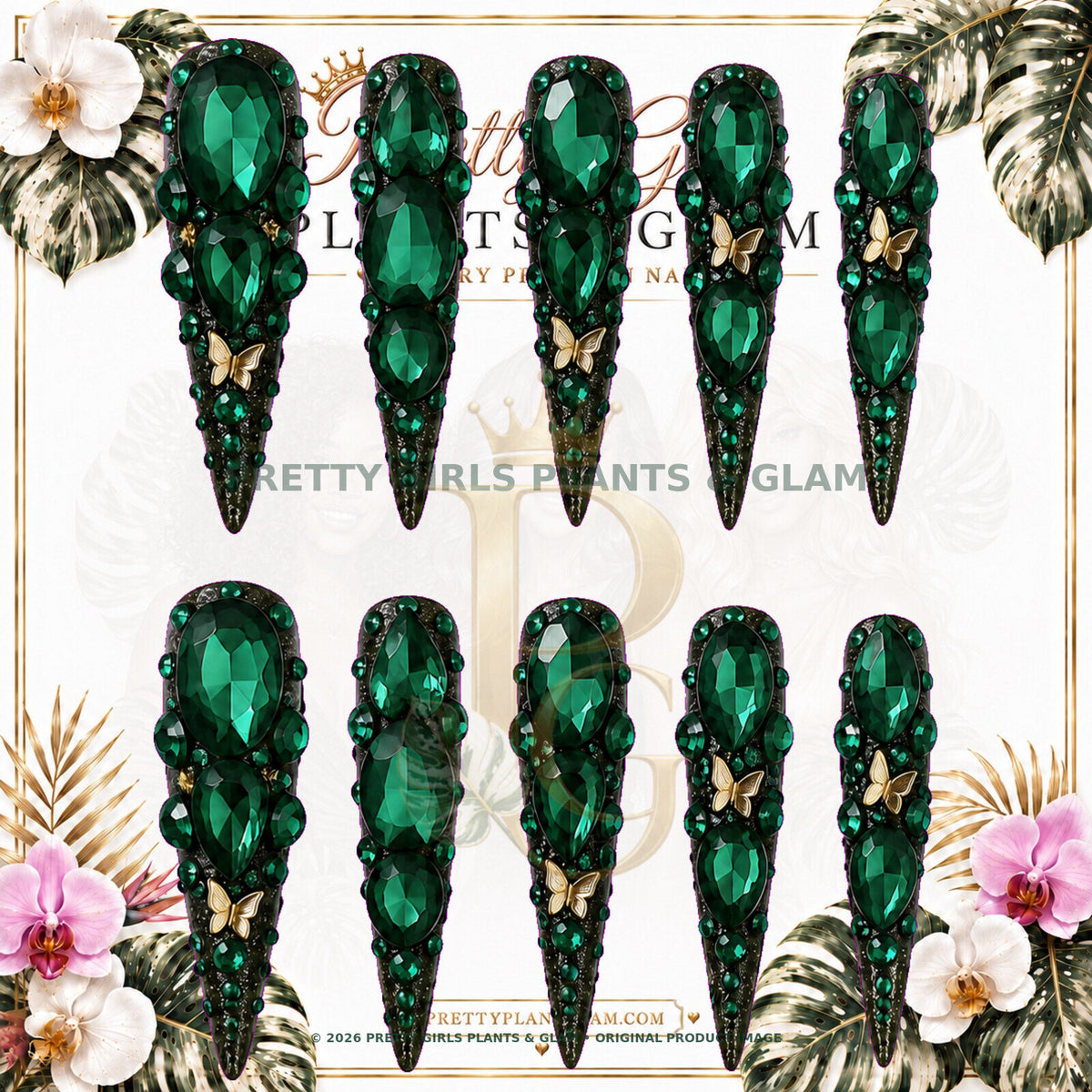 Emerald Secret protected flattened branded nail card by Pretty Girls Plants & Glam