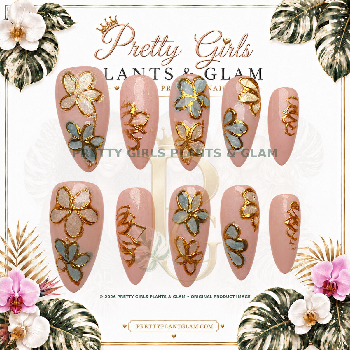 Gilded Butterfly Garden protected flattened branded nail card by Pretty Girls Plants & Glam