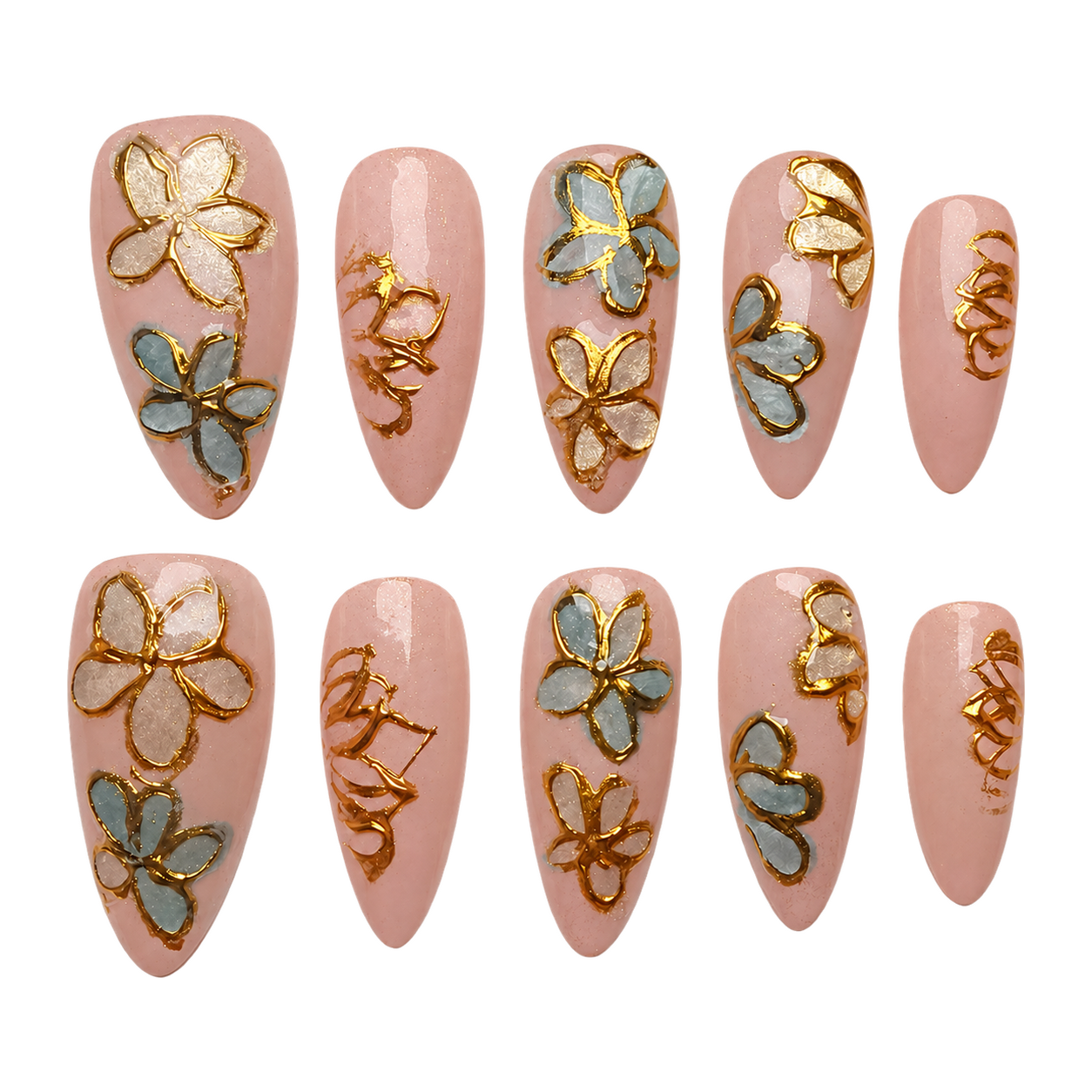 Gilded Butterfly Garden press-on nail set