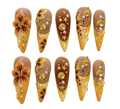 Golden Hour Long almond · pearl and gold reusable press-on nail set