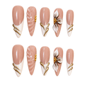 Golden Petal long almond nude white and gold floral press-on nail set