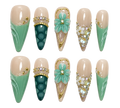 Jade Garden Long stiletto · floral jewel reusable press-on nail set