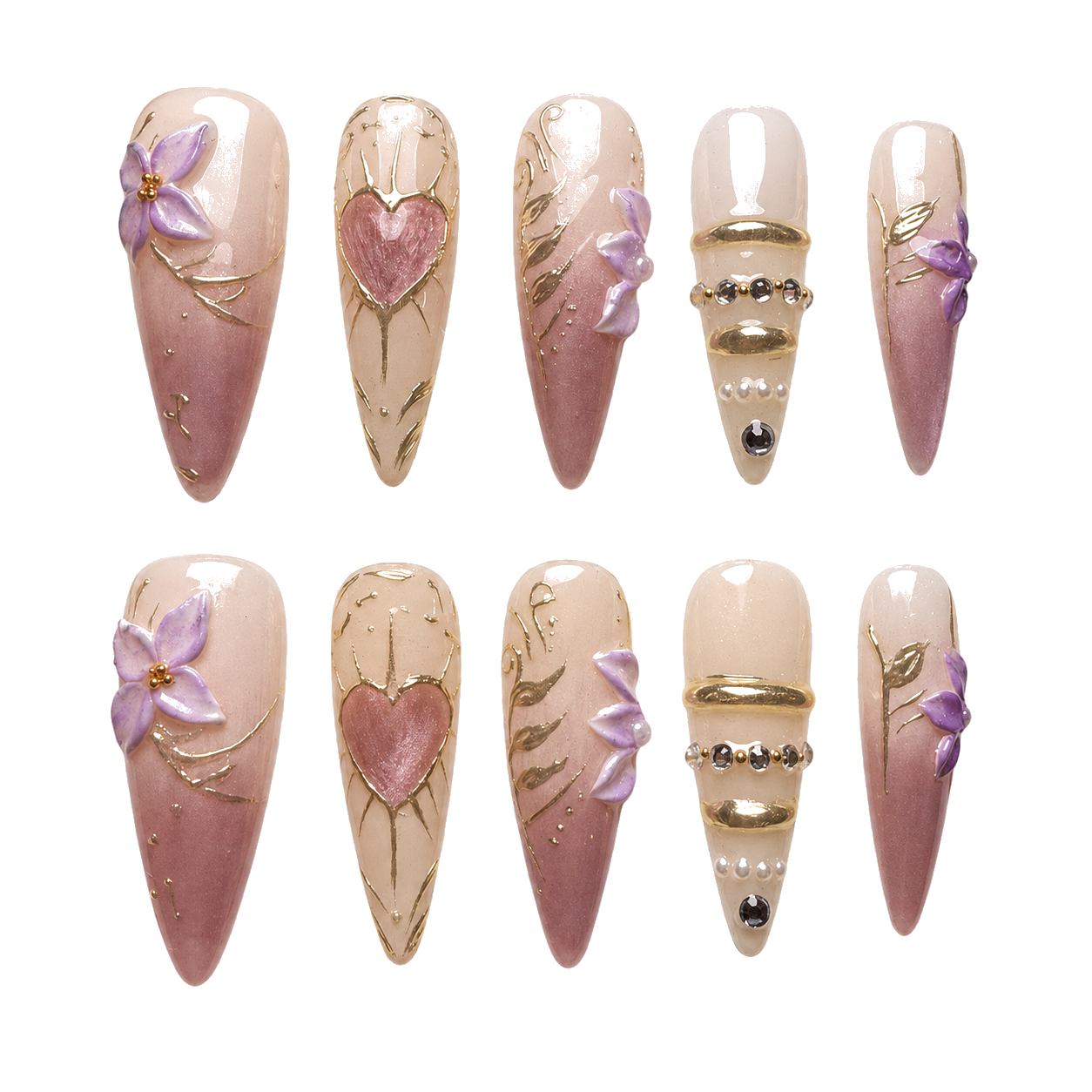 Lavender Romance purple embellished reusable press-on nail set