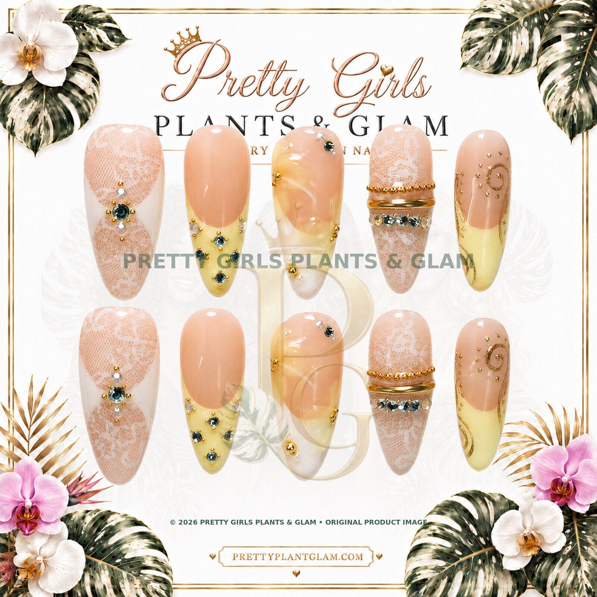 Lemon Lace protected flattened branded nail card by Pretty Girls Plants & Glam