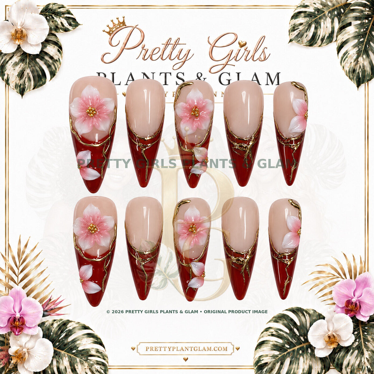 Merlot Bloom protected flattened branded nail card by Pretty Girls Plants & Glam