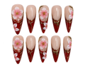 Merlot Bloom Long stiletto · 3D floral reusable press-on nail set