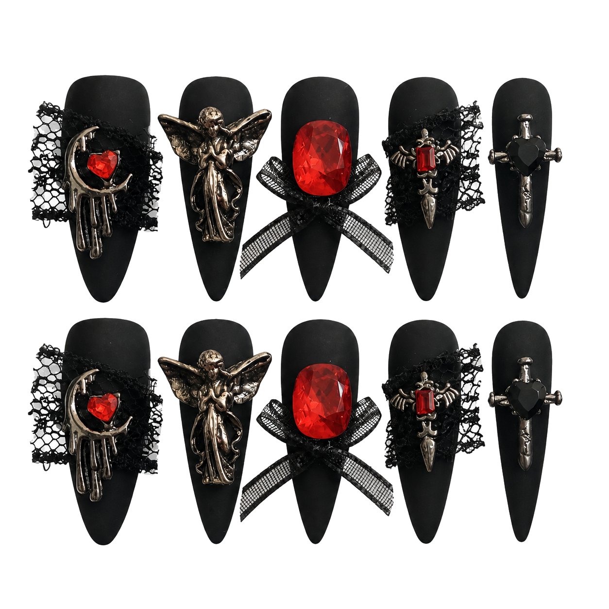 Midnight Devotion red embellished reusable press-on nail set