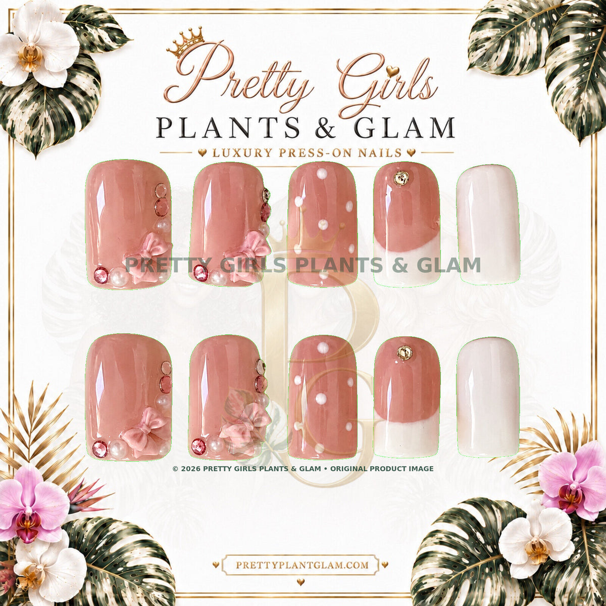 Pink Bow protected flattened branded nail card by Pretty Girls Plants & Glam