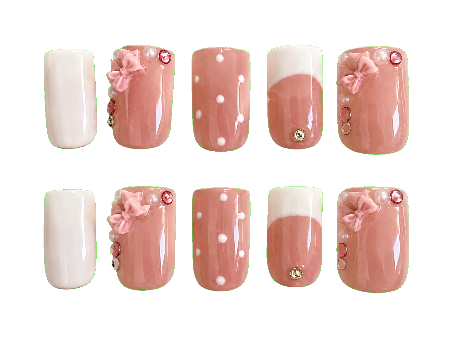 Pink Bow Short square · coquette bow reusable press-on nail set