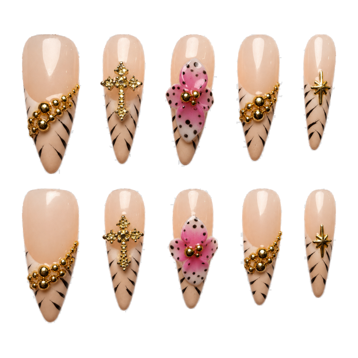 Pink Cross Bloom press-on nail set
