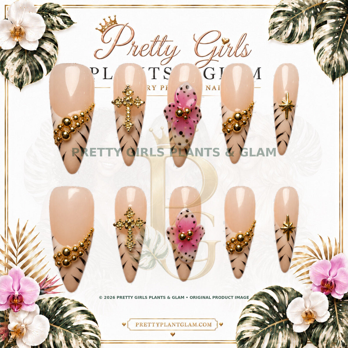 Pink Cross Bloom protected flattened branded nail card by Pretty Girls Plants & Glam