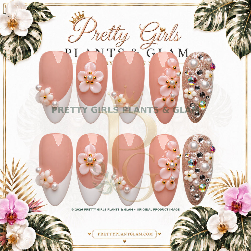 Pink Crystal Bloom protected flattened branded nail card by Pretty Girls Plants & Glam