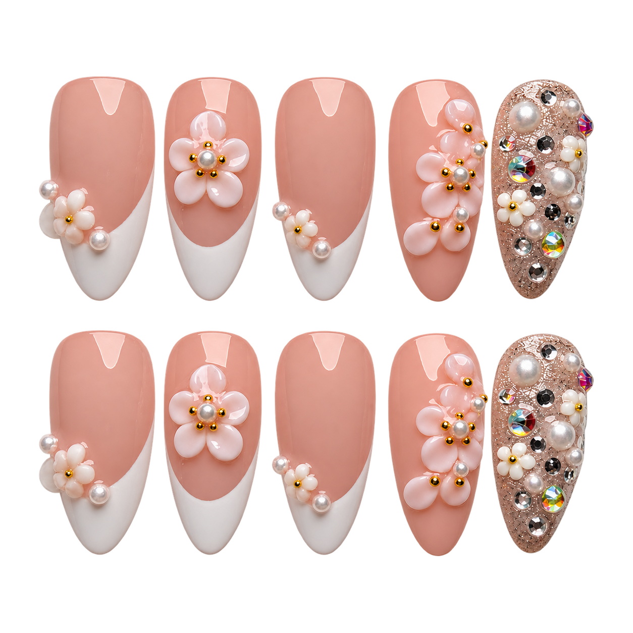 Pink Crystal Bloom press-on nail set