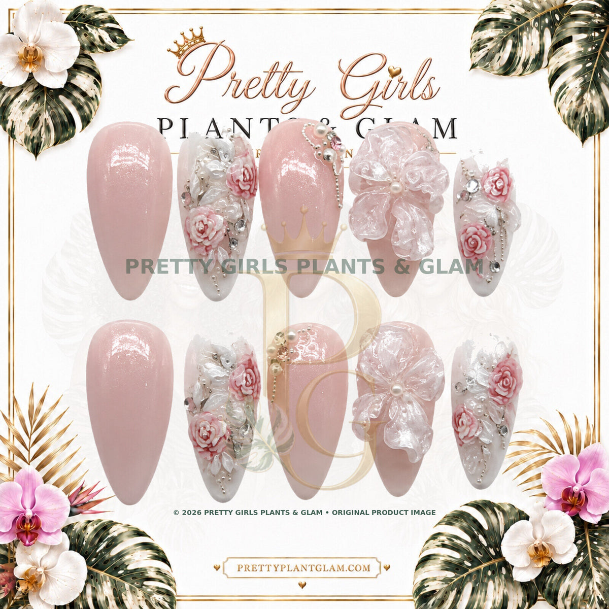 Porcelain Rose protected flattened branded nail card by Pretty Girls Plants & Glam