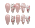 Porcelain Rose Medium almond · 3D roses reusable press-on nail set