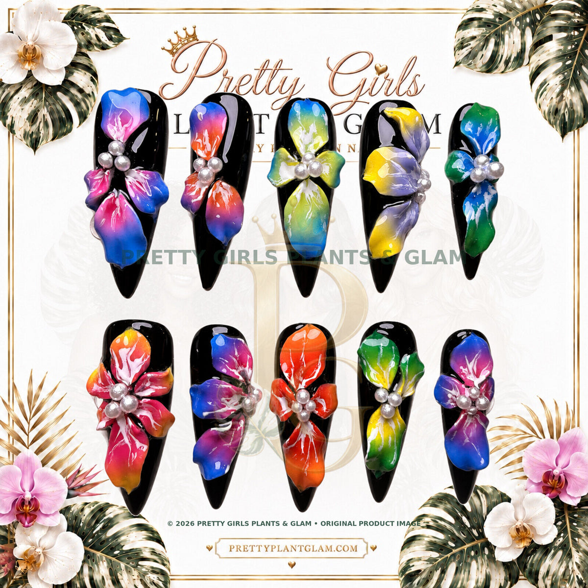 Rainbow Orchid Noir protected flattened branded nail card by Pretty Girls Plants & Glam