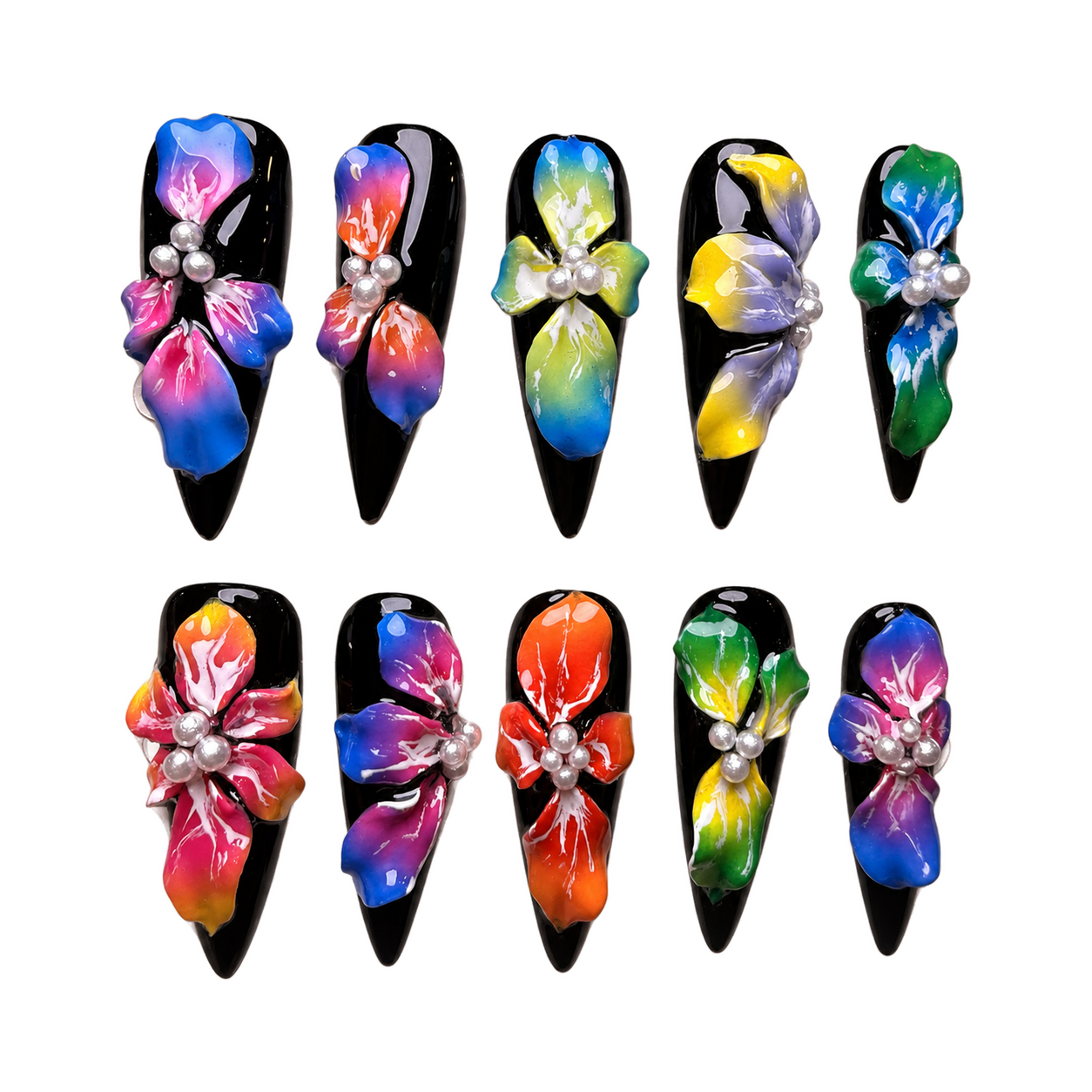 Rainbow Orchid Noir press-on nail set