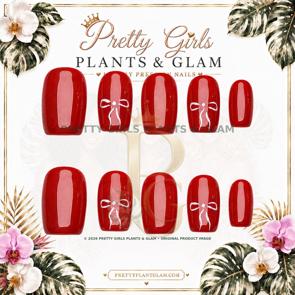 Red Ribbon protected flattened branded nail card by Pretty Girls Plants & Glam
