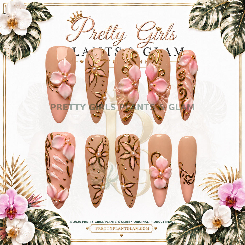 Rose Gold Bloom protected flattened branded nail card by Pretty Girls Plants & Glam
