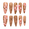 Rose Gold Bloom pink 3d floral reusable press-on nail set