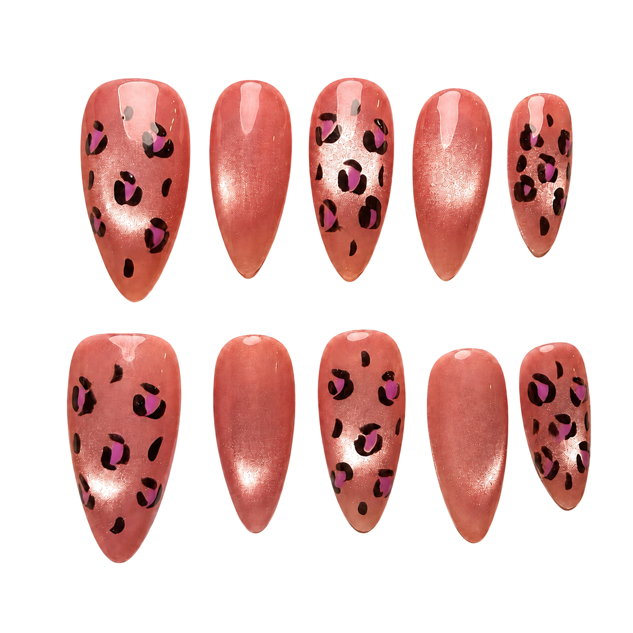 Rose Leopard pink embellished reusable press-on nail set