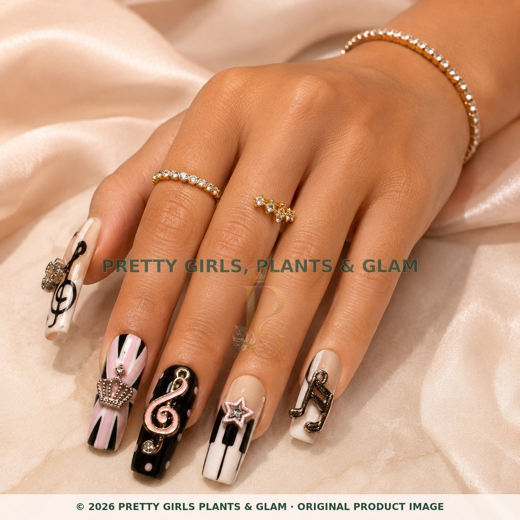 Royal Melody press-on nails modeled on a hand