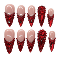 Ruby Romance Long stiletto · red crystal reusable press-on nail set